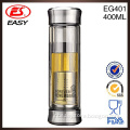 Wholesale high quality food grade Lead-free glass gym water bottle with double lid